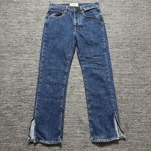 Ports 1961 Jeans Women 25 Mid Rise Straight Leg Medium Wash Wire Hem Slit Italy